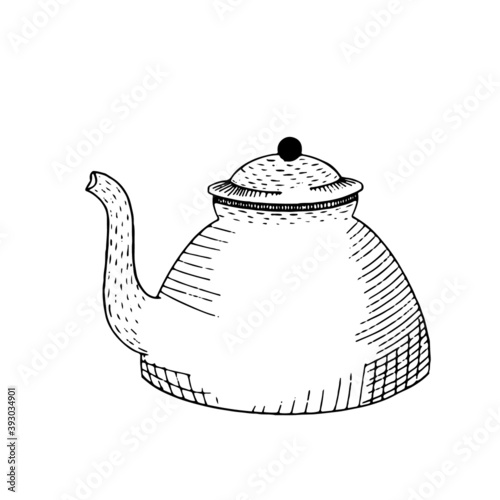 Vector stylized teapot. Logo for a business card, booklet, or postcard. Printing on clothing and paper.