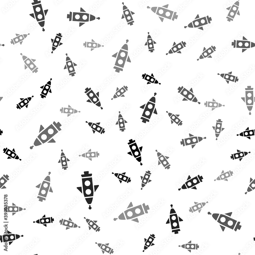 Black Rocket ship icon isolated seamless pattern on white background. Space travel. Vector. Black Rocket ship icon isolated seamless pattern on white background. Space travel. Vector.