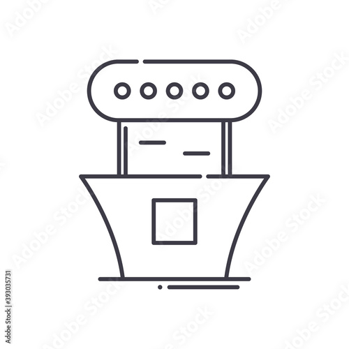 Promotion stand icon, linear isolated illustration, thin line vector, web design sign, outline concept symbol with editable stroke on white background.