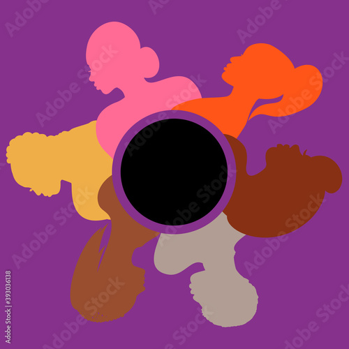 World of diverse women of different ethnicities on an isolated purple background