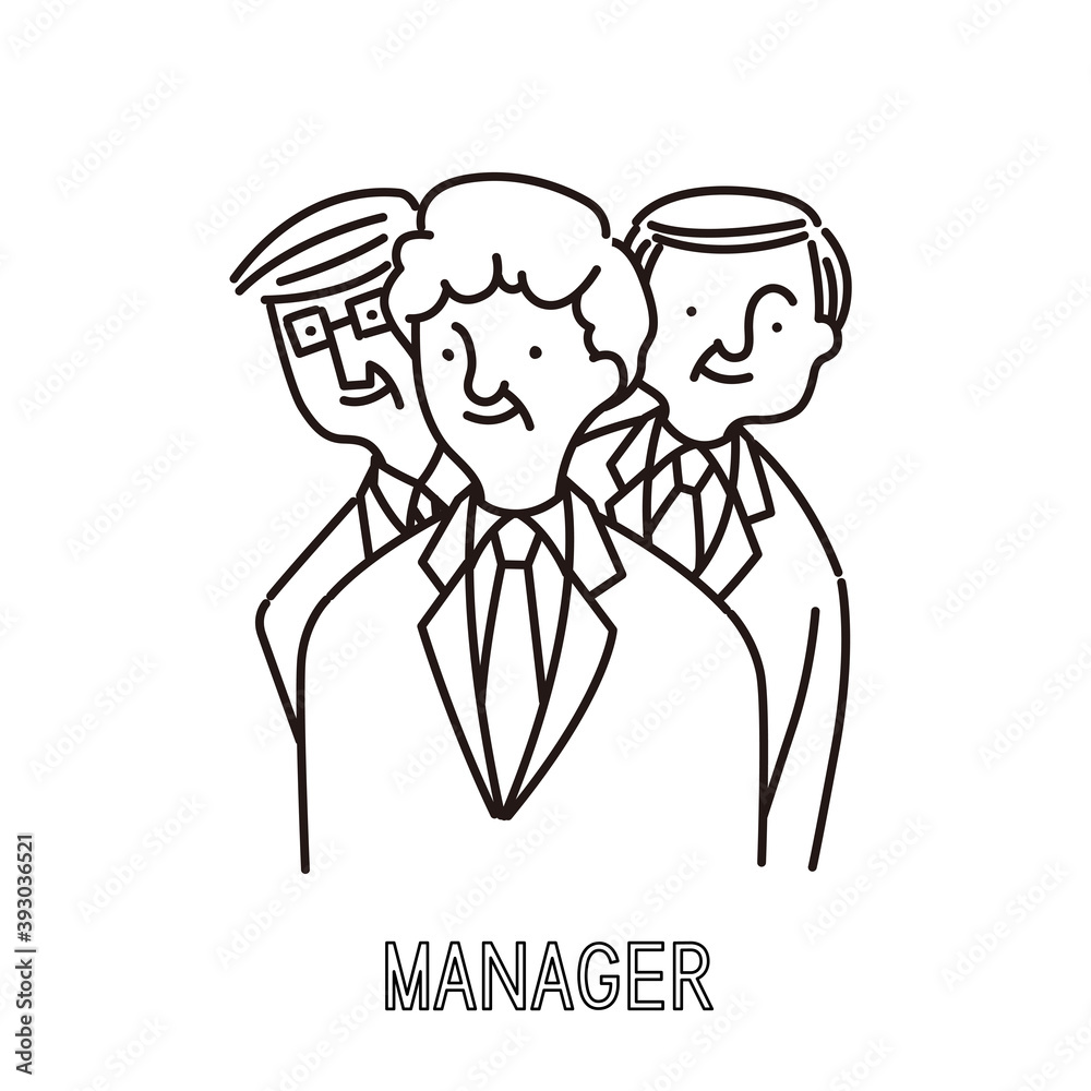 ビジネス：管理職の男性社員3人（線画）