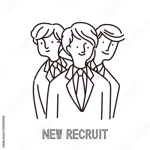 ビジネス：新人の男性社員3人（線画）
