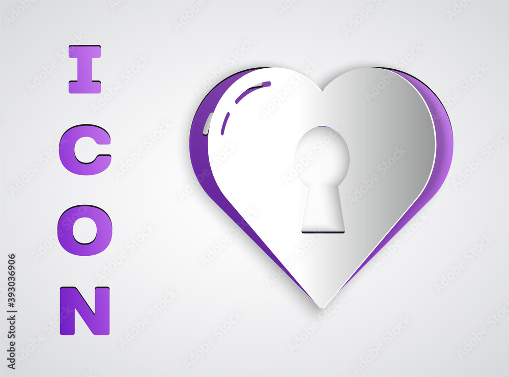 Paper cut Heart with keyhole icon isolated on grey background. Locked Heart. Love symbol and keyhole sign. Paper art style. Vector. Paper cut Heart with keyhole icon isolated on grey background. Locked Heart. Love symbol and keyhole sign. Paper art style. Vector.
