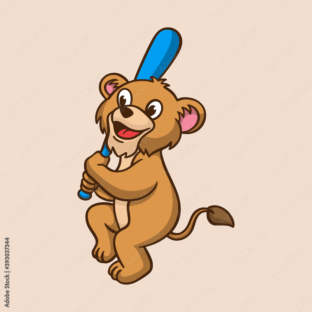 Εκτύπωση καμβά cartoon animal design kids lion playing baseball cute mascot logo
