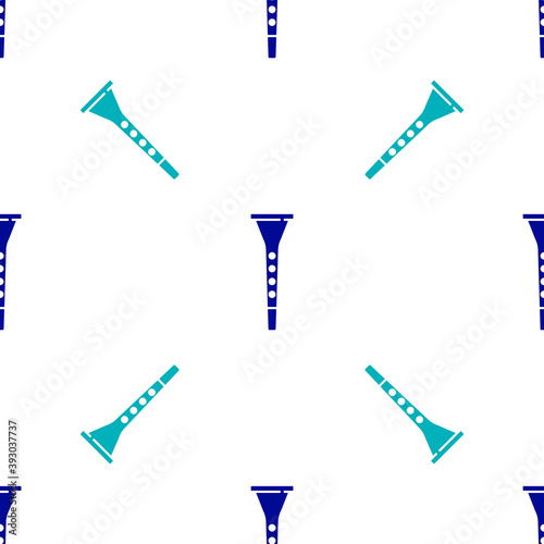 Blue Clarinet icon isolated seamless pattern on white background. Musical instrument. Vector.