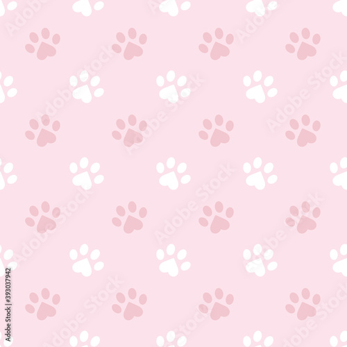 Pastel pink paw pattern for pets cute repeat pattern vector background design. Paws and hearts. I love my pet. Cute pastel pink paw pattern background for pets.
