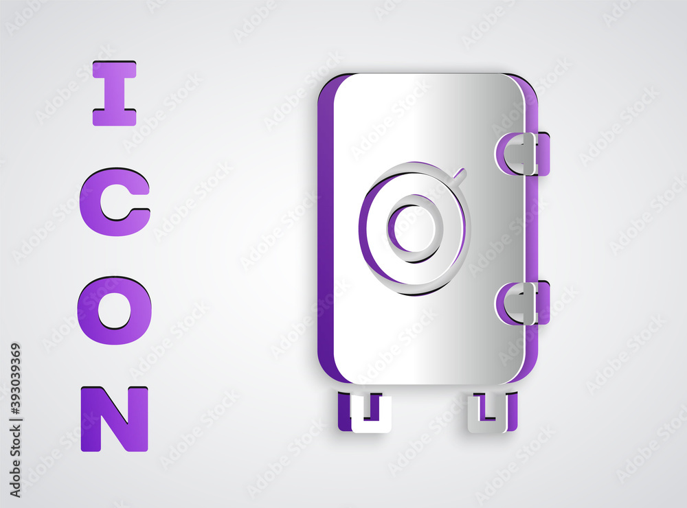 Paper cut Safe icon isolated on grey background. The door safe a bank vault with a combination lock. Reliable Data Protection. Paper art style. Vector. Paper cut Safe icon isolated on grey background. The door safe a bank vault with a combination lock. Reliable Data Protection. Paper art style. Vector.