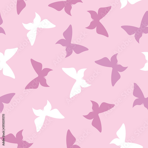  Pink and purple random butterfly silhouettes seamless repeat pattern background. Pink white and purple pastel butterfly random pattern.