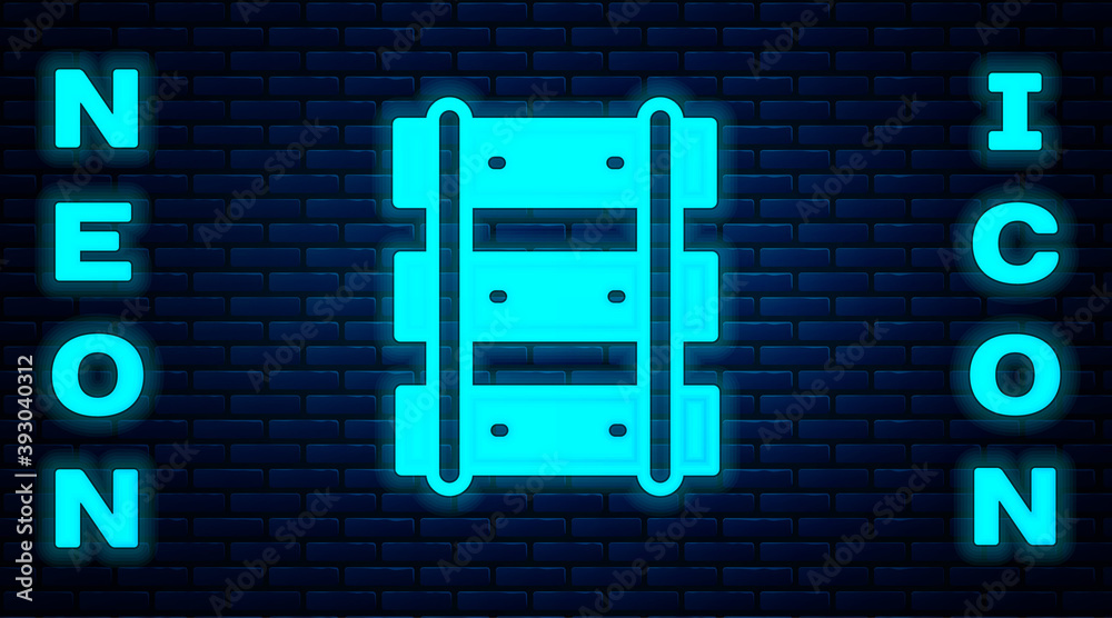 Glowing neon Railway, railroad track icon isolated on brick wall background. Vector. Glowing neon Railway, railroad track icon isolated on brick wall background. Vector.