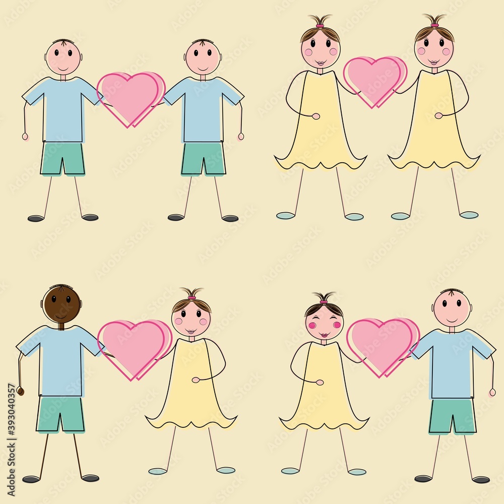 Same-sex couples in love and interracial couples Same-sex couples in love and interracial couples
