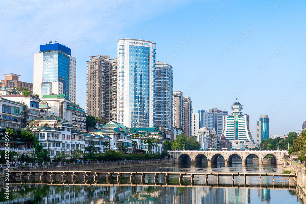 Modern tall buildings and bridge, Guiyang city landscape, China. Modern tall buildings and bridge, Guiyang city landscape, China.