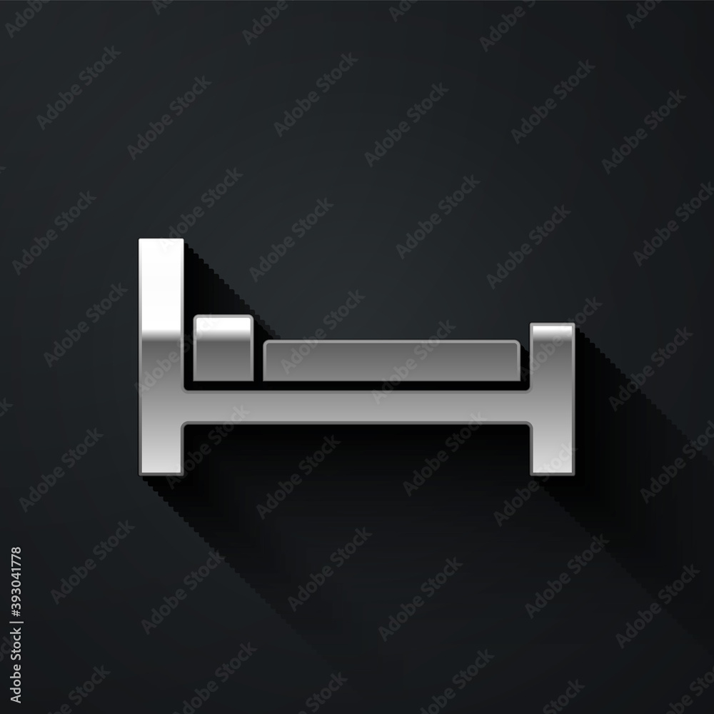 Silver Bed icon isolated on black background. Long shadow style. Vector. Silver Bed icon isolated on black background. Long shadow style. Vector.