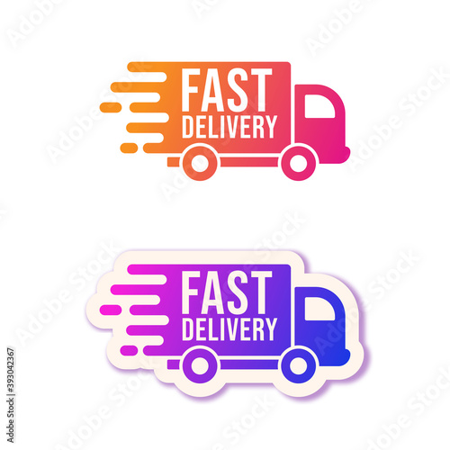 Fast delivery. Delivery trucks vector logo set