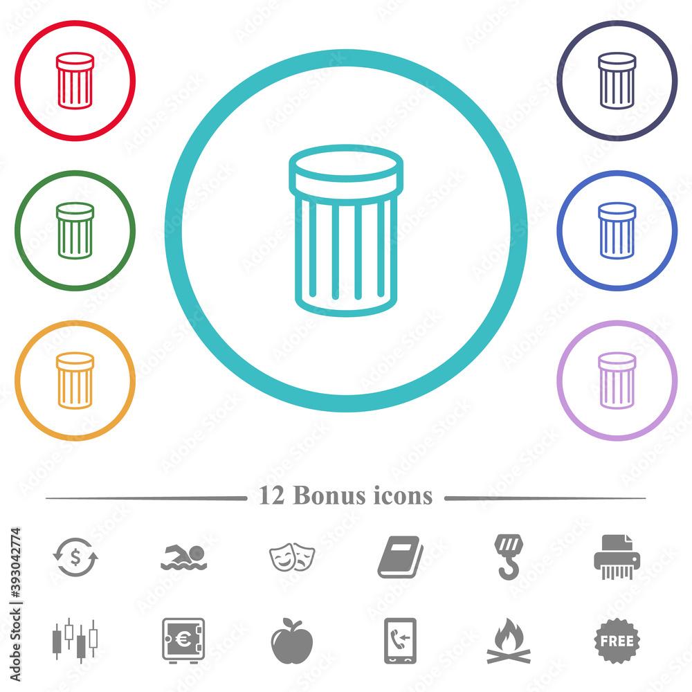 Trash flat color icons in circle shape outlines Trash flat color icons in circle shape outlines