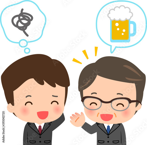 飲み会に誘う中年男性と内心嫌がる若い男性