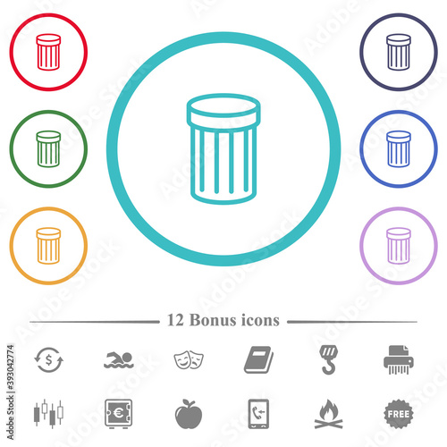 Trash flat color icons in circle shape outlines