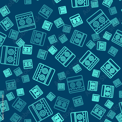 Green line Shooting gallery icon isolated seamless pattern on blue background. Vector.