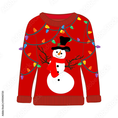 Christmas ugly sweater with snowman vector illustration