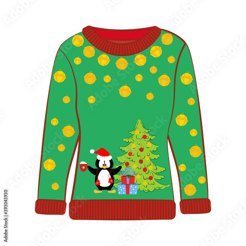 Christmas ugly sweater with penguin vector illustration