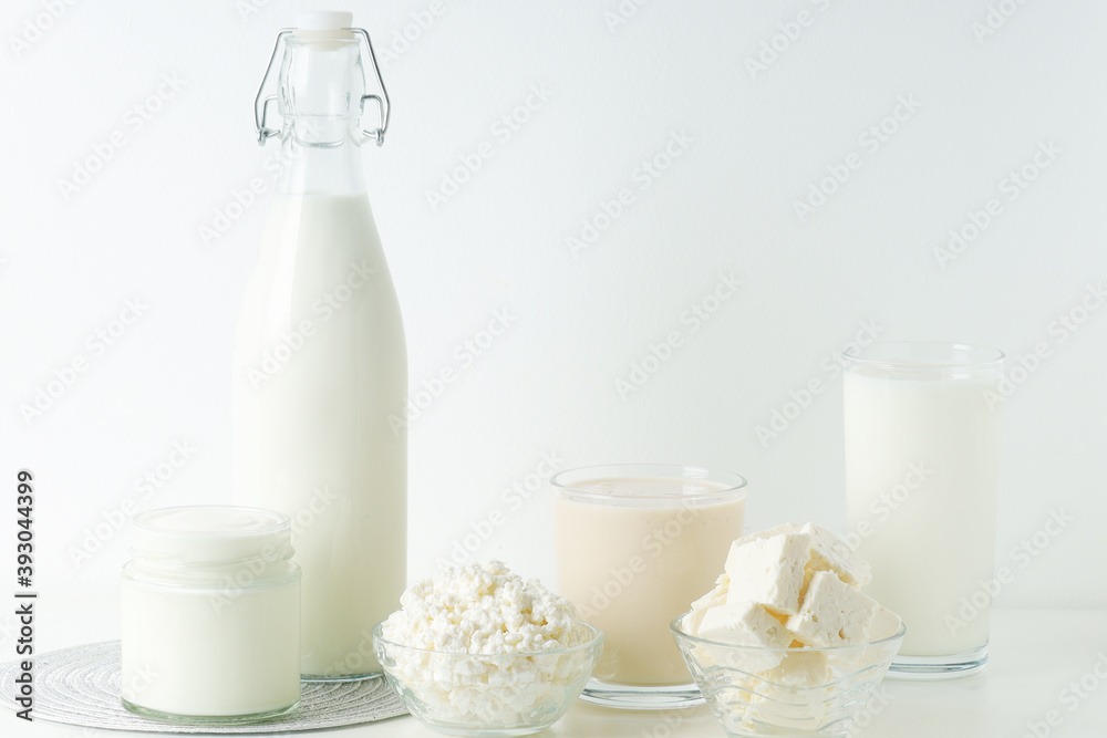 Different milk products: milk, cheese and yoghurt Different milk products: milk, cheese and yoghurt