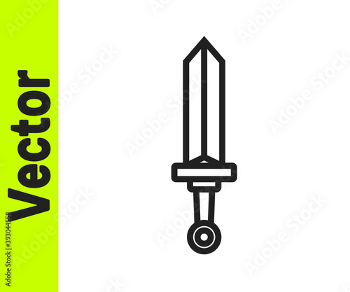 Black line Medieval sword icon isolated on white background. Medieval weapon. Vector.