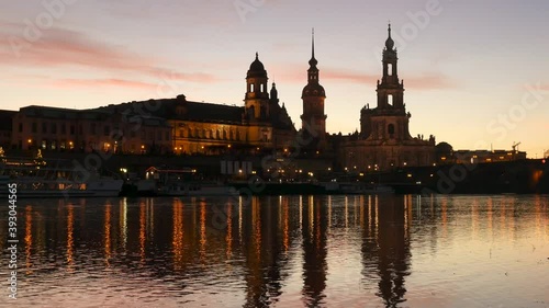 View over the river Elbe to the historical Dresden. This is one of the most popular views showing the old Dresden with Bruehl terrace, the castle and the cathedral. photo