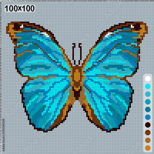 blue butterfly, pattern for embroidery or knitting
