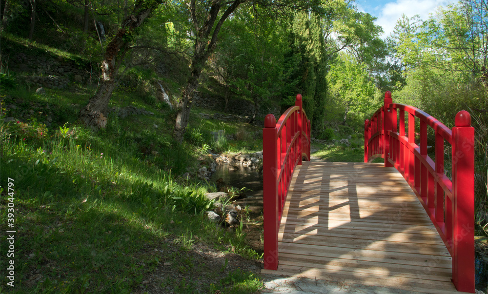 Pont japonais dans les jardins zen de Digne, France Pont japonais dans les jardins zen de Digne, France