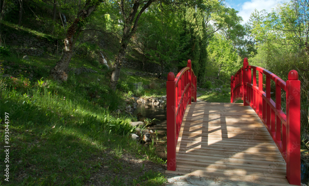 Pont japonais dans les jardins zen de Digne, France