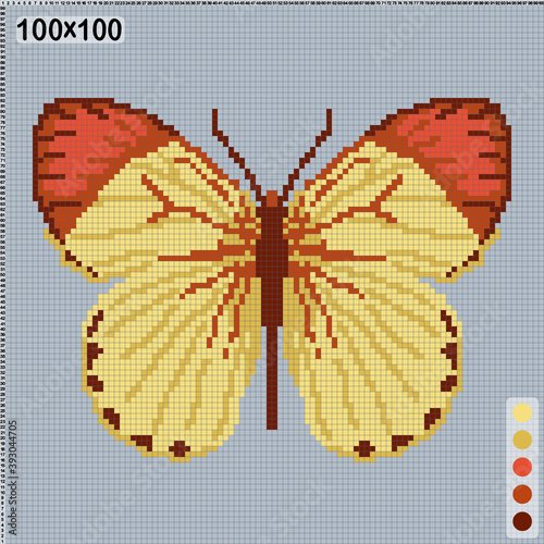 yellow-red butterfly, pattern for embroidery or knittin