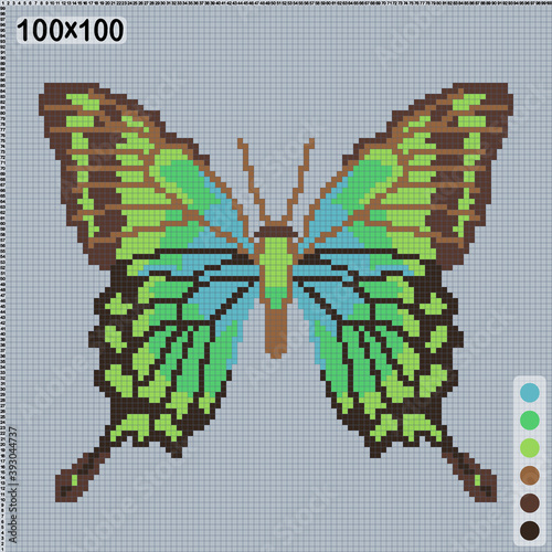 blue-green butterfly, pattern for embroidery or knittin