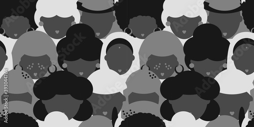 seamless pattern with black women of different nationalities. indian, arab woman. all lives matter. in black and white style. Modern abstract design for paper, cover, fabric, interior decor