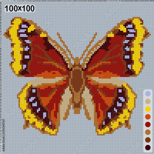yellow-brown butterfly, pattern for embroidery or knitting