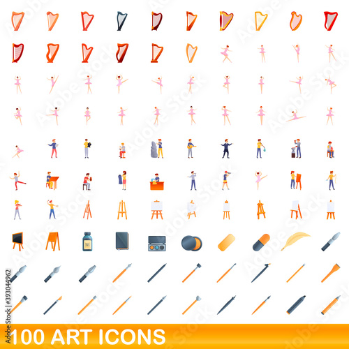 100 art icons set. Cartoon illustration of 100 art icons vector set isolated on white background