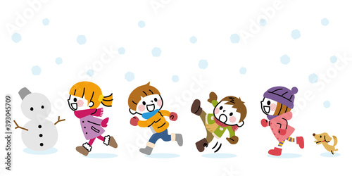 冬　子供たち　走る　雪