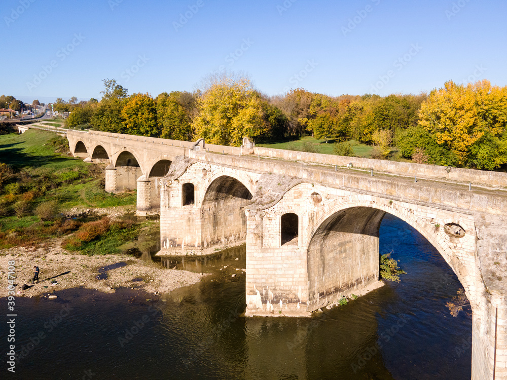 Fototapeta premium Aerial view of Kolyu Ficheto Bridge in Byala, Bulgaria