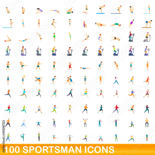 100 sportsman icons set. Cartoon illustration of 100 sportsman icons vector set isolated on white background