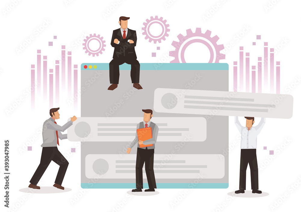 Businessman and designers working on their company web page.