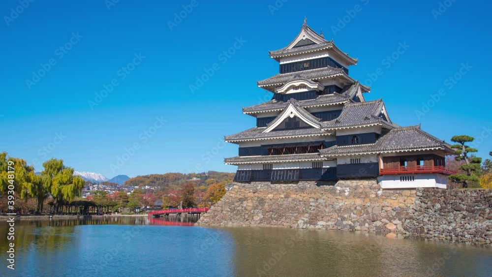 Time Lapse 4k of Matsumoto Castle with blue sky in Nagano, Japan. Autumn. Panning. Time Lapse 4k of Matsumoto Castle with blue sky in Nagano, Japan. Autumn. Panning.