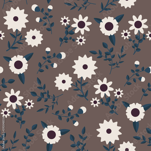Seamless pattern with flowers, Beautiful pattern background with sunflower, Flower pattern with dark background