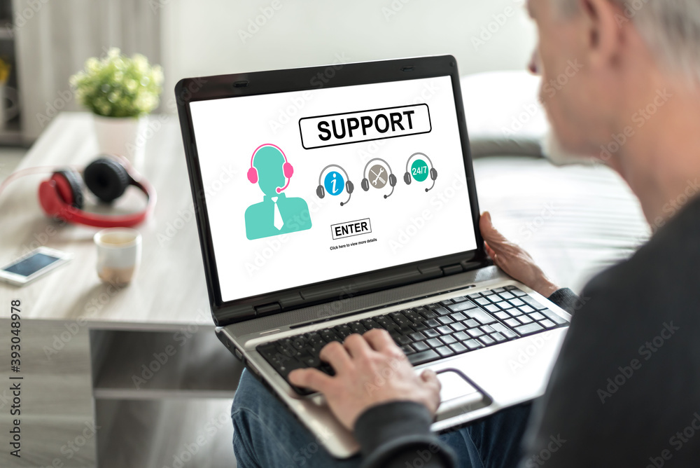 Support concept on a laptop screen Support concept on a laptop screen