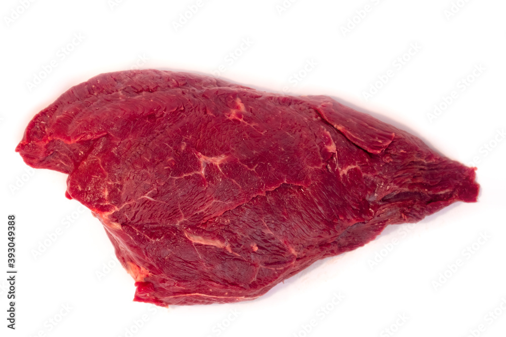 Obraz premium Fresh raw beef steak isolated on white background. Close up raw meat beef.