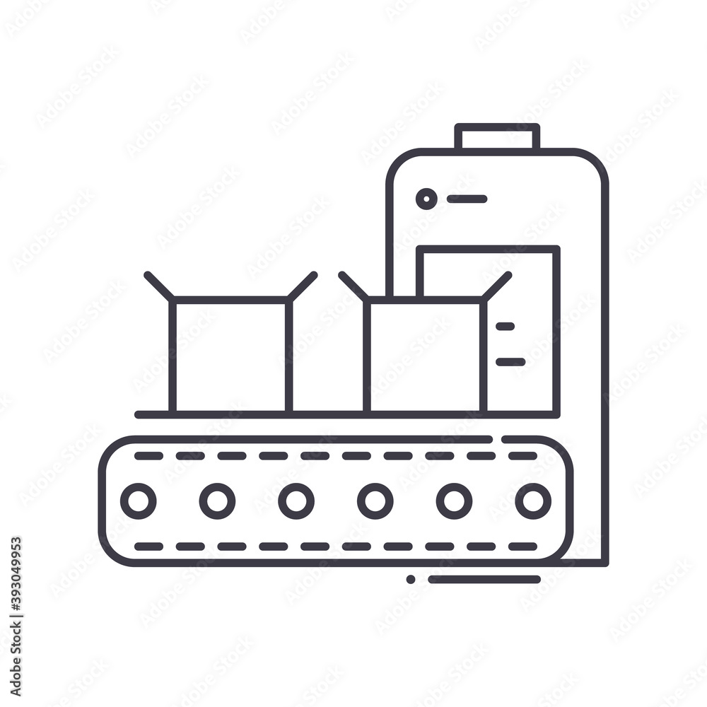 Production line icon, linear isolated illustration, thin line vector, web design sign, outline concept symbol with editable stroke on white background. Production line icon, linear isolated illustration, thin line vector, web design sign, outline concept symbol with editable stroke on white background.