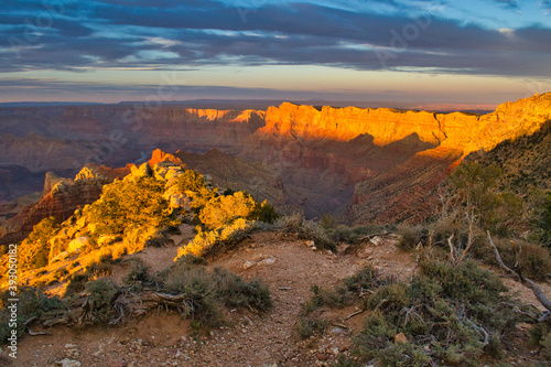 Dramatic sunset sky over Grand Canyon national park on south rim