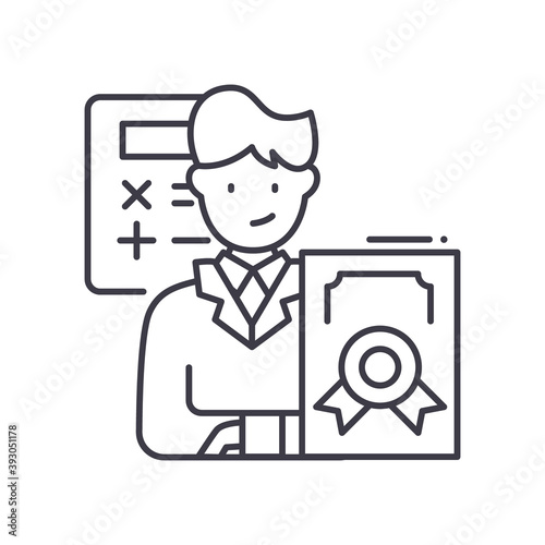 Public accountant icon, linear isolated illustration, thin line vector, web design sign, outline concept symbol with editable stroke on white background.
