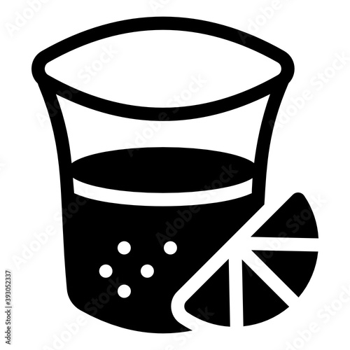 
A glass with lemon slice, lemonade icon in filled style 
