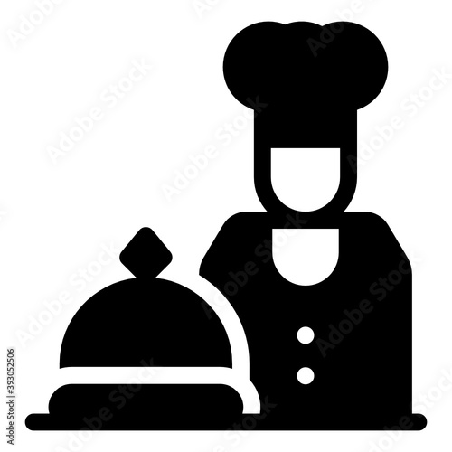 
Food service man, solid icon of chef 
