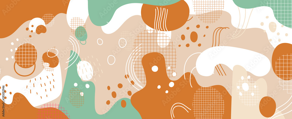 Hand painted illustrations wall arts vector. Surface pattern design. Abstract art textile design with literature or natural tropical line arts painting, Covering greetings cards, cover, print, fabrics