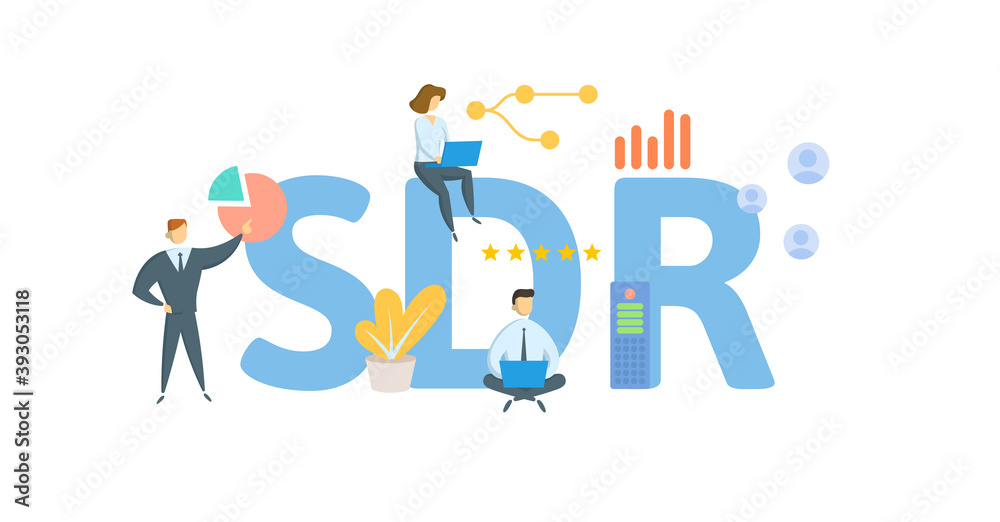 SDR, Special Drawing Rights. Concept with keywords, people and icons. Flat vector illustration. Isolated on white background. SDR, Special Drawing Rights. Concept with keywords, people and icons. Flat vector illustration. Isolated on white background.