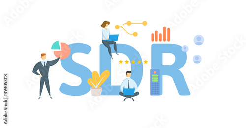SDR, Special Drawing Rights. Concept with keywords, people and icons. Flat vector illustration. Isolated on white background. photo